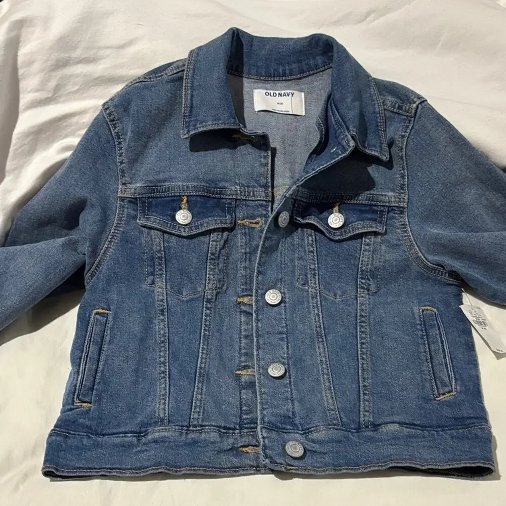 Old Navy M 8 Classic Blue Jean Jacket cotton spandex shaped fit NWT